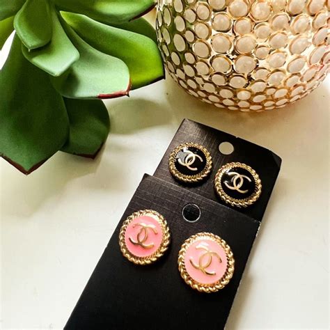 chanel logo stud earrings replica|chanel button stud earrings.